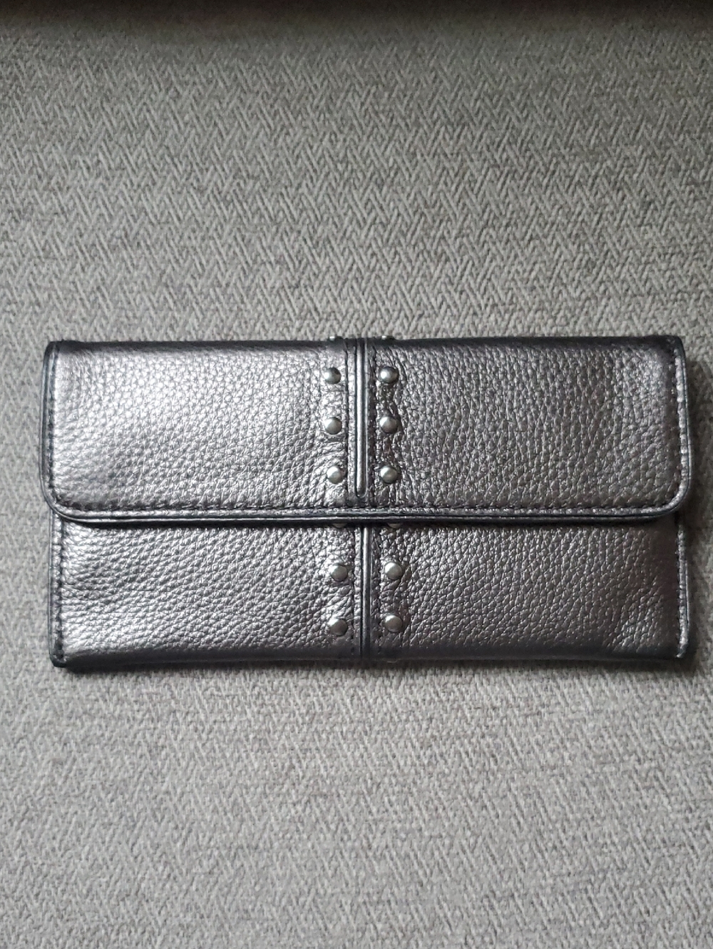 Michael Kors Astor Metallic Pewter Gunmetal Studded Leather Wallet